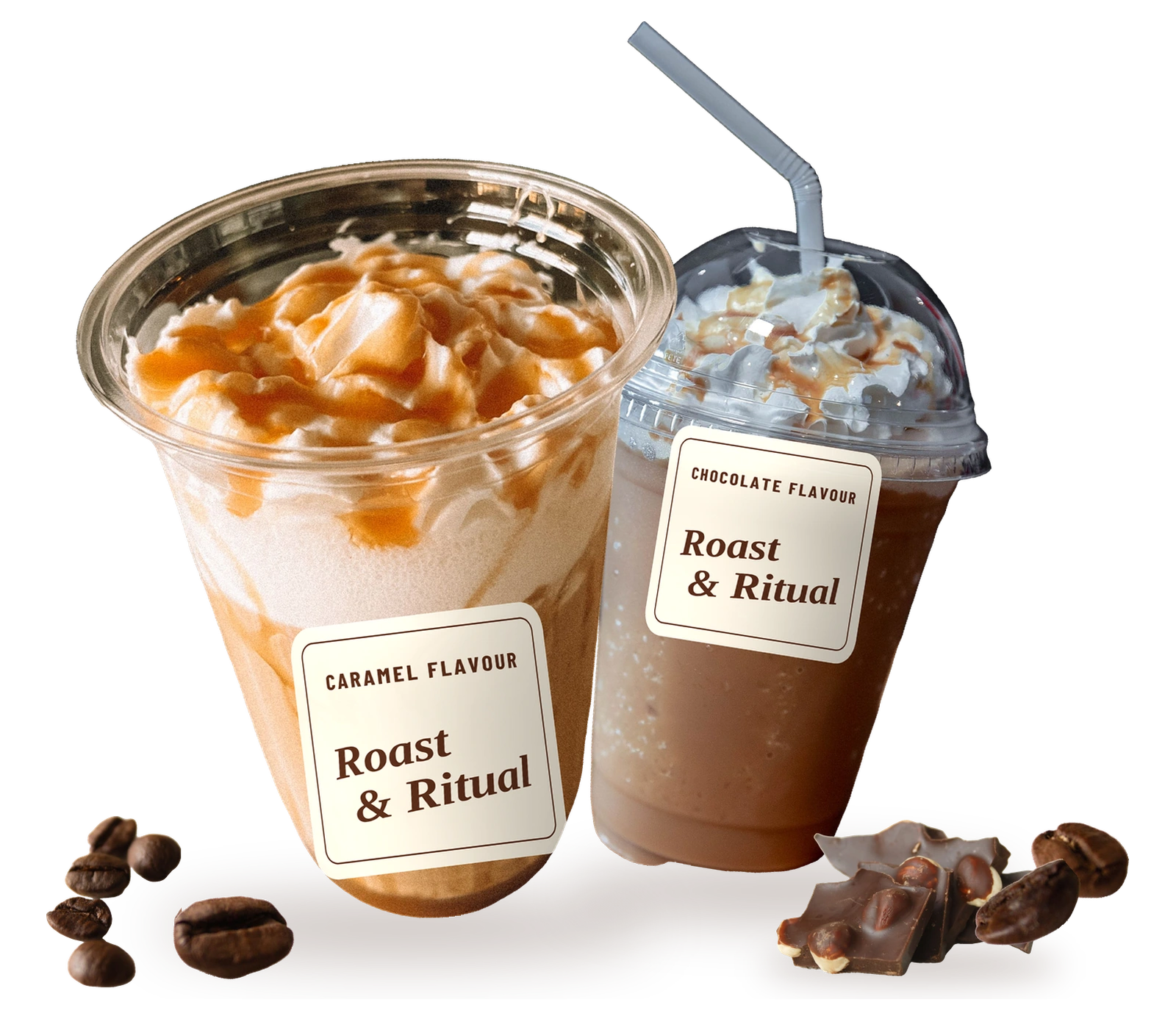 Dua gelas kopi karamel dan cokelat dengan krim